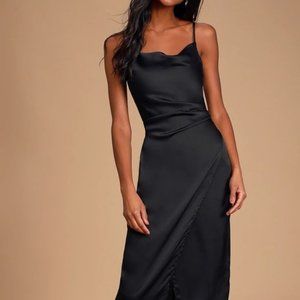 Hollywood Woman Black Satin Midi Dress